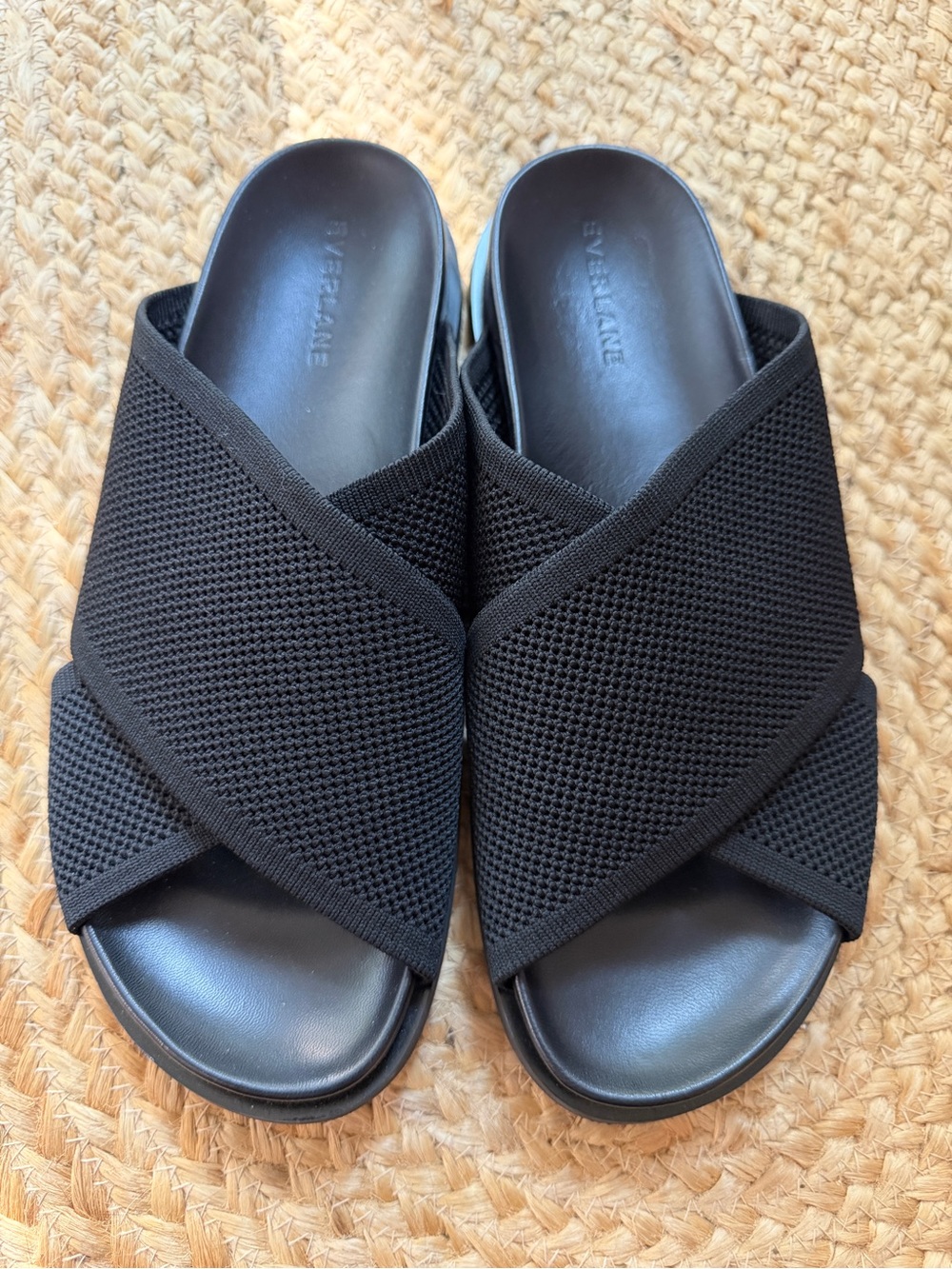 Everlane ReKnit Form Crossover Sandals Black Size 8 Open-Toe Slip-On Slide